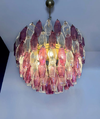 Murano Lysekrone | 111 Klare Gull Ametystfargede Poliedriglass