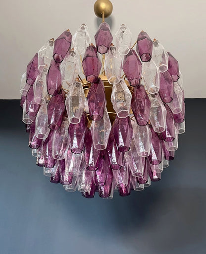 Murano Lysekrone | 111 Klare Gull Ametystfargede Poliedriglass