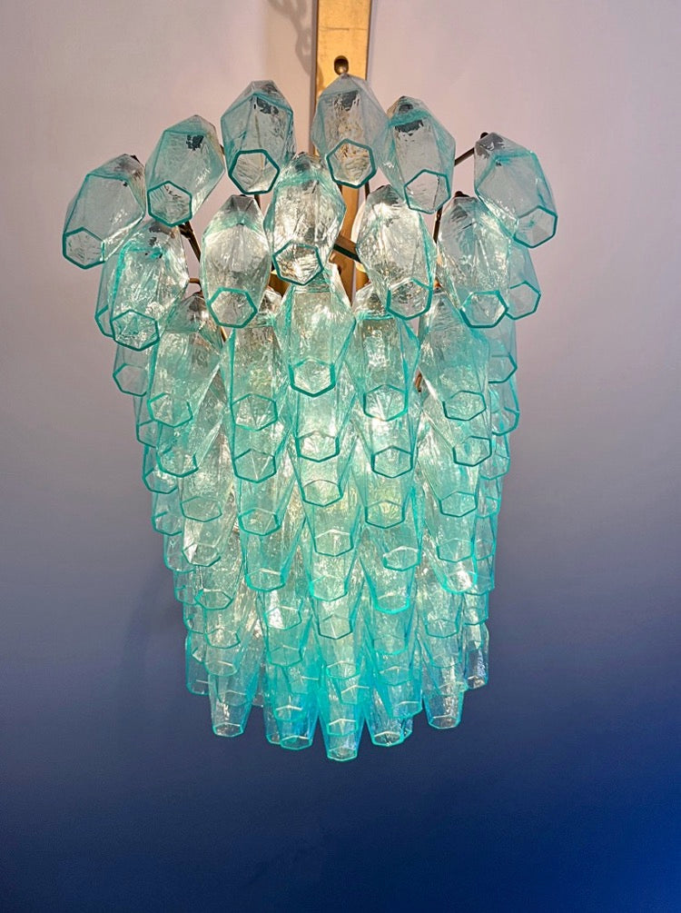 Murano Lysekrone | 84 Gull Turkise Poliedriglass