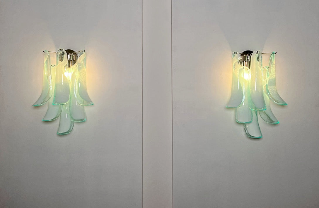 Murano Vegglampe | Turkise Lattimo Konglebladglass | 1 par