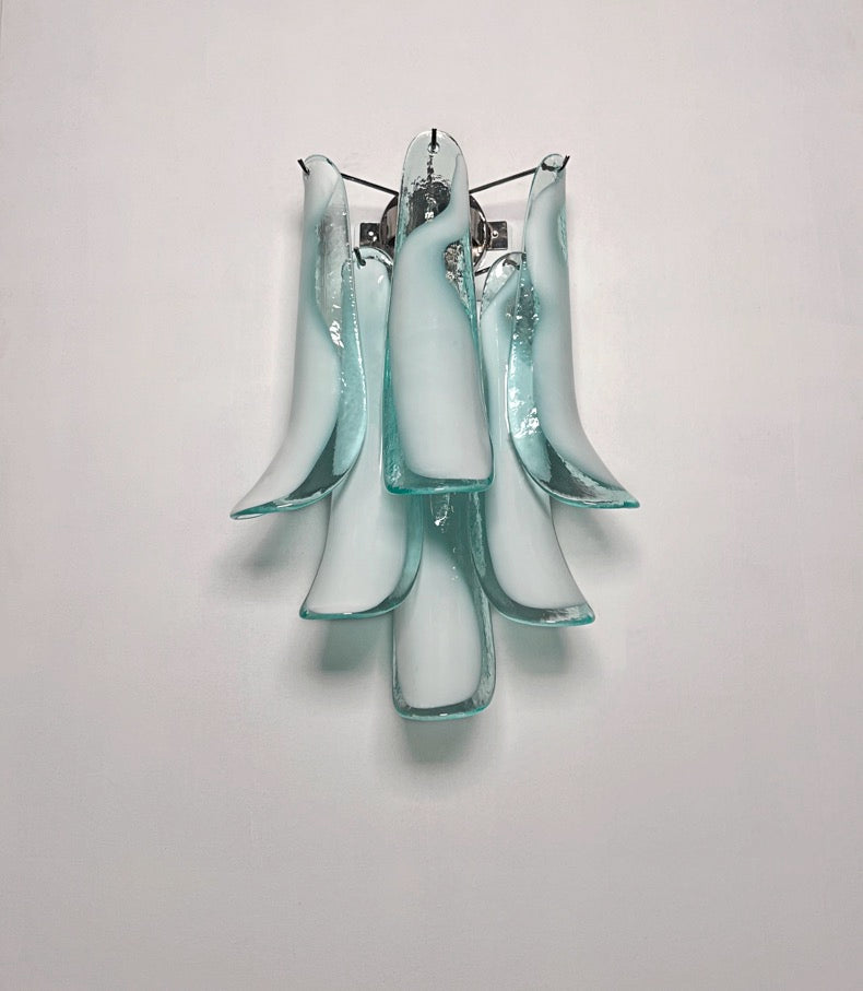 Murano Vegglampe | Turkise Lattimo Konglebladglass | 1 par