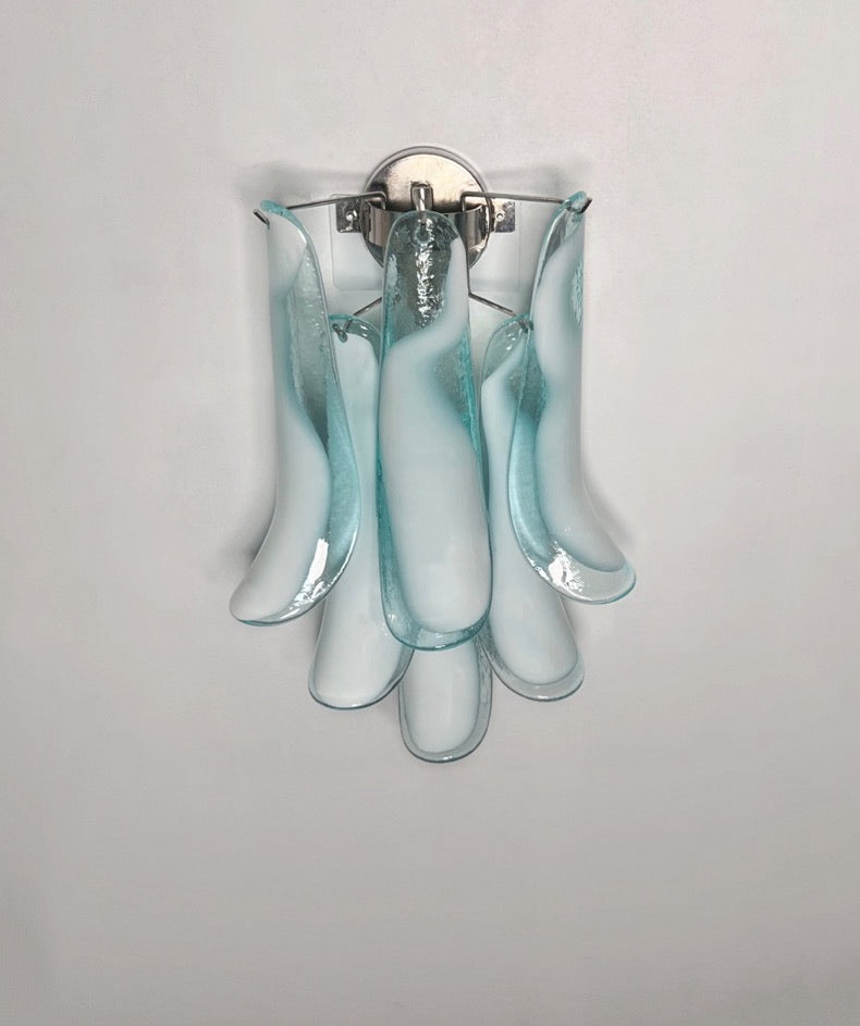 Murano Wandlampe – 6 Türkise Lattimo Blütenblattglas – 2er-Set – Detail 11 – Murano Classics