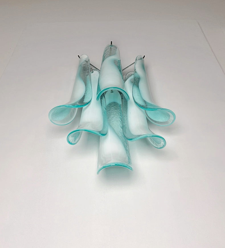 Murano Vegglampe | Turkise Lattimo Konglebladglass | 1 par