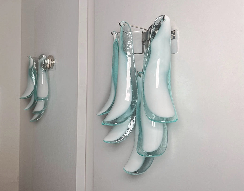 Murano Vegglampe | Turkise Lattimo Konglebladglass | 1 par