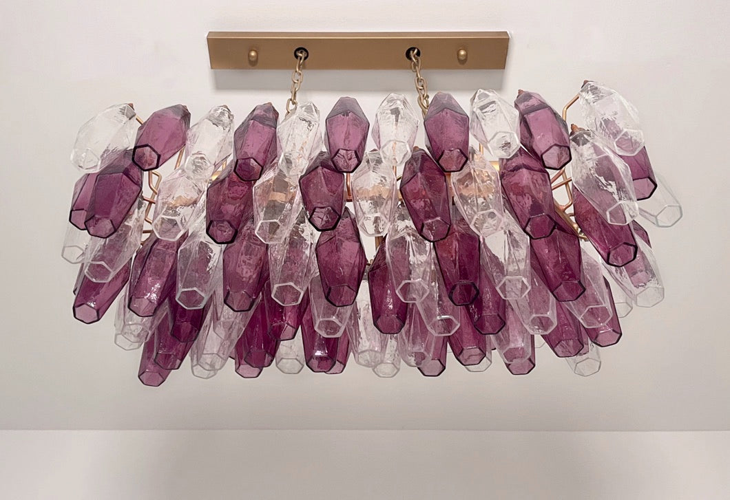 Lustre Murano – 84 Verres Poliedri Transparents Violets – détail 11 – Murano Classics