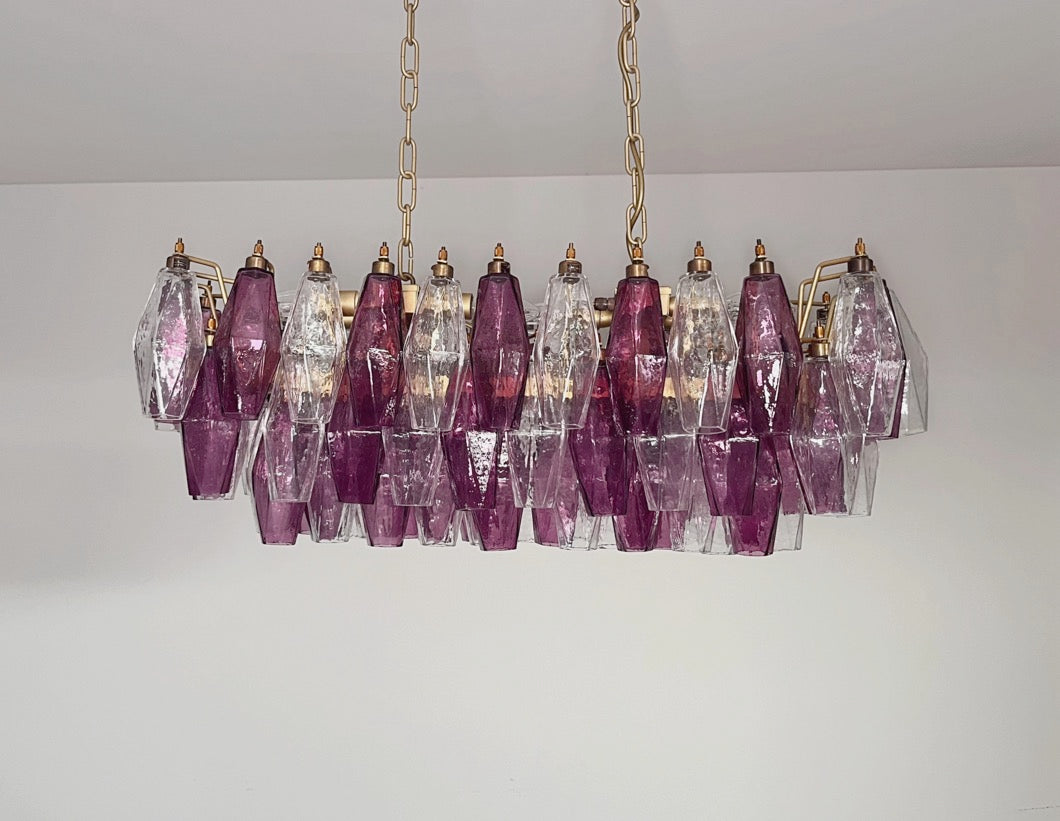 Murano Lysekrone | Klare Gull Ametystfargede Poliedriglass
