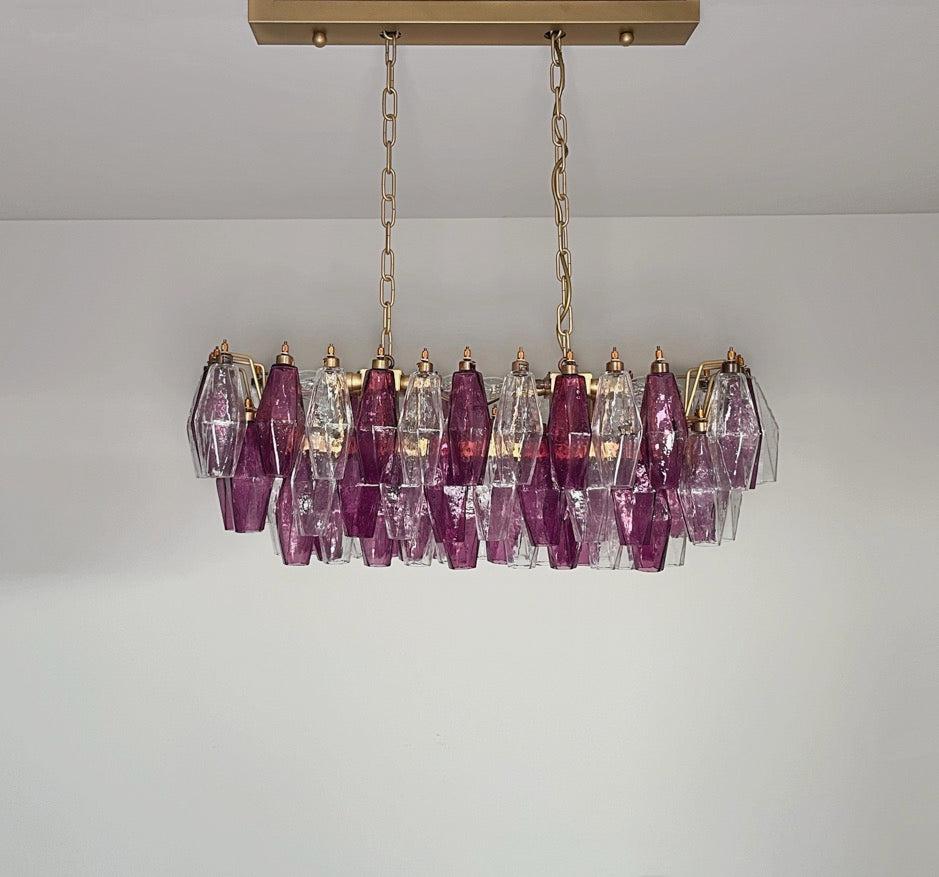 Murano Lysekrone | Klare Gull Ametystfargede Poliedriglass