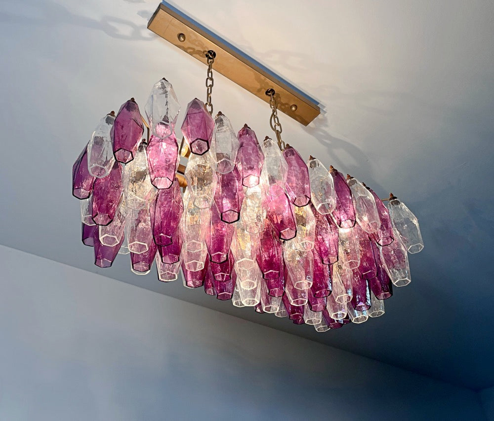 Murano Lysekrone | Klare Gull Ametystfargede Poliedriglass
