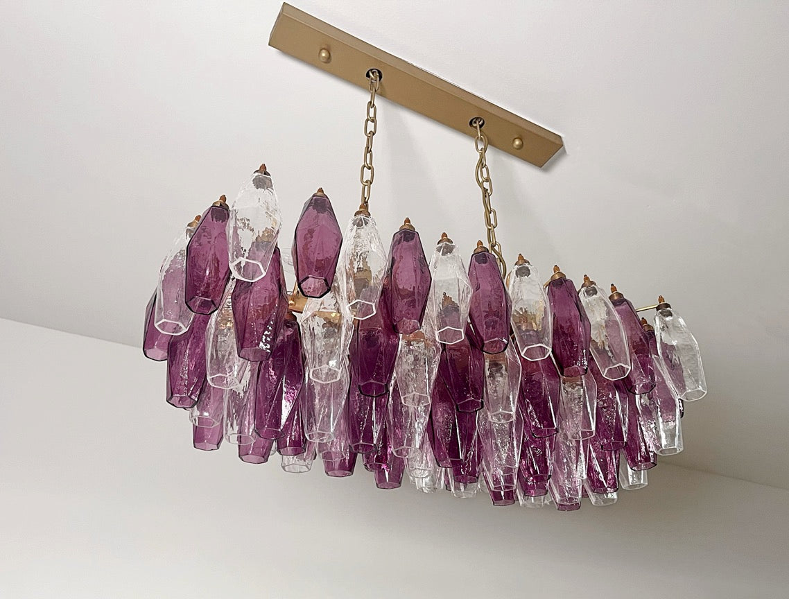 Murano Lysekrone | Klare Gull Ametystfargede Poliedriglass