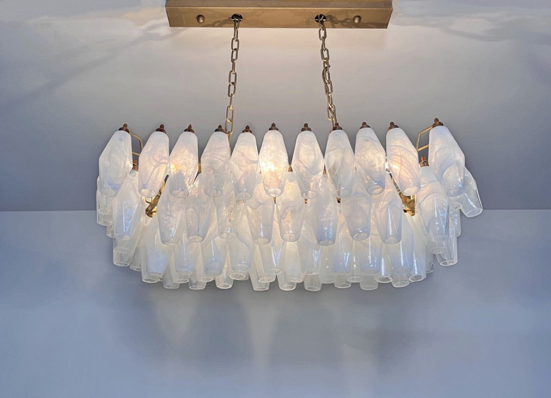 Murano Lysekrone | 84 Hvite Alabaster Gull Poliedriglass