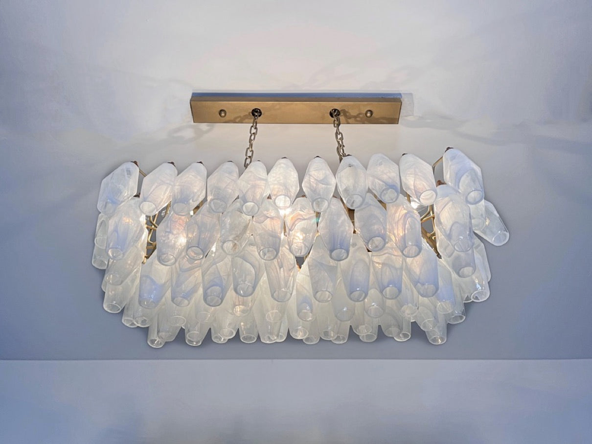 Murano Lysekrone | 84 Hvite Alabaster Gull Poliedriglass