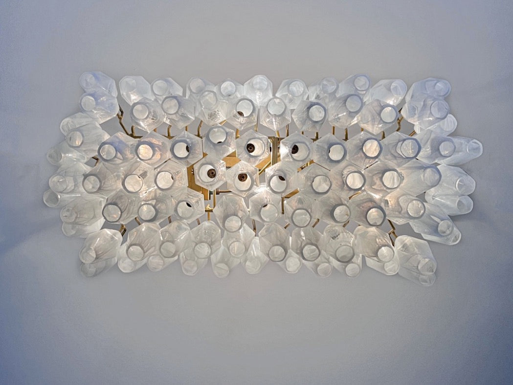 Murano Chandelier – 84 White Alabaster Poliedri Glass – detail 1 – Murano Classics