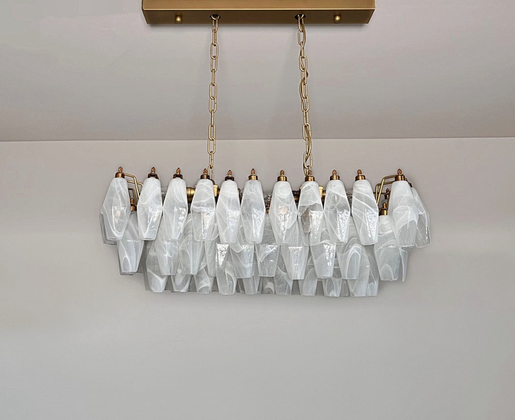 Murano Lysekrone | 84 Hvite Alabaster Gull Poliedriglass
