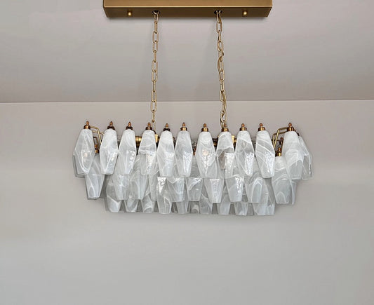 Murano Lysekrone | 84 Hvite Alabaster Gull Poliedriglass