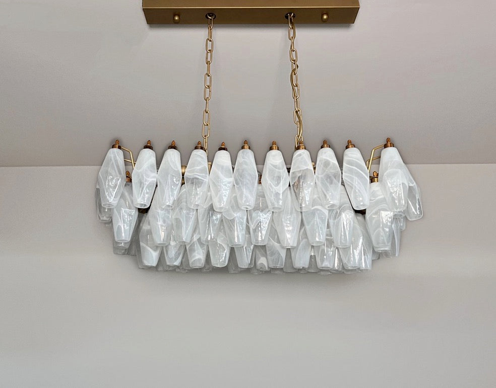 Murano Lysekrone | 84 Hvite Alabaster Gull Poliedriglass