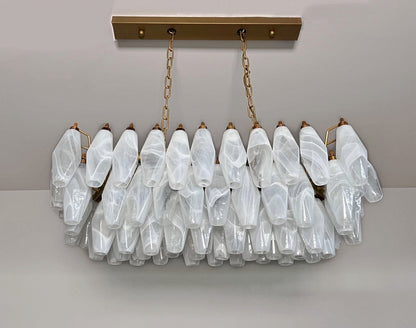 Murano Lysekrone | 84 Hvite Alabaster Gull Poliedriglass