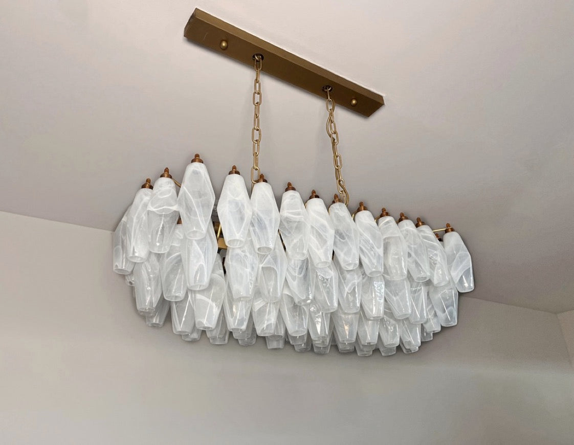 Murano Lysekrone | 84 Hvite Alabaster Gull Poliedriglass