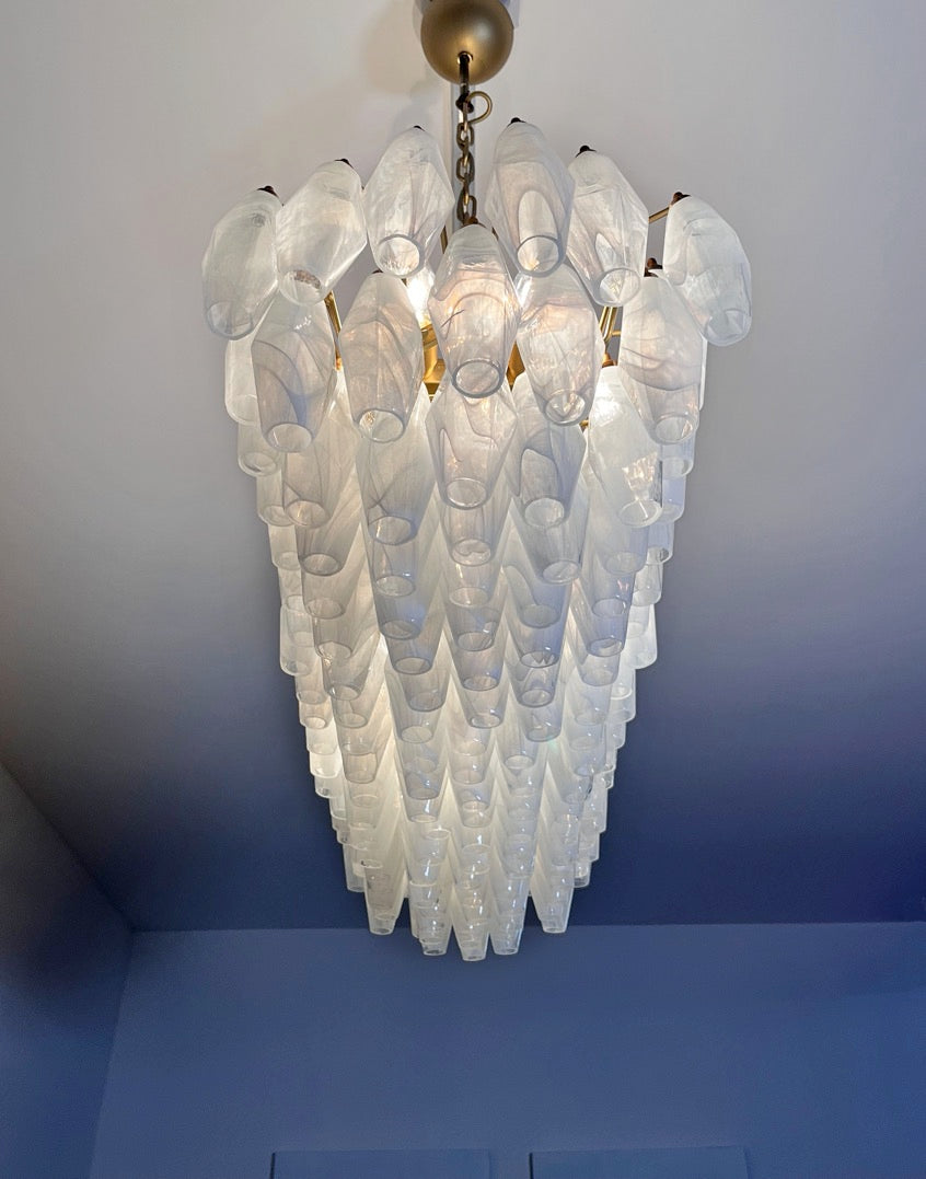 Lampadario Murano – 138 Vetri Poliedri Alabastro Bianco – dettaglio 2 – Murano Classics