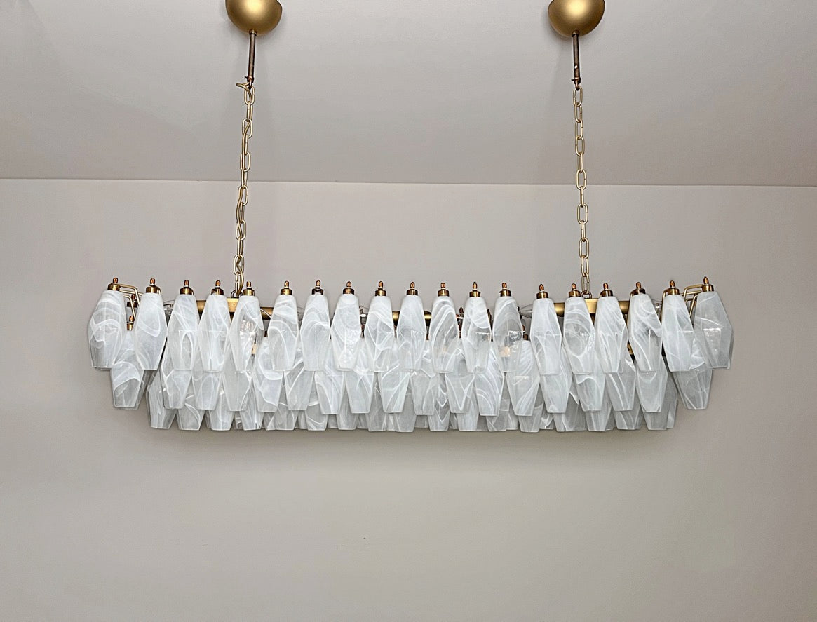 Murano Chandelier – 138 White Alabaster Poliedri Glass – Murano Classics