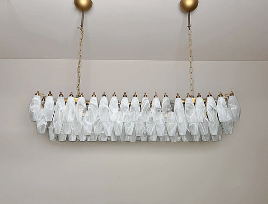 Murano Lysekrone | 138 Hvite Alabaster Gull Poliedriglass