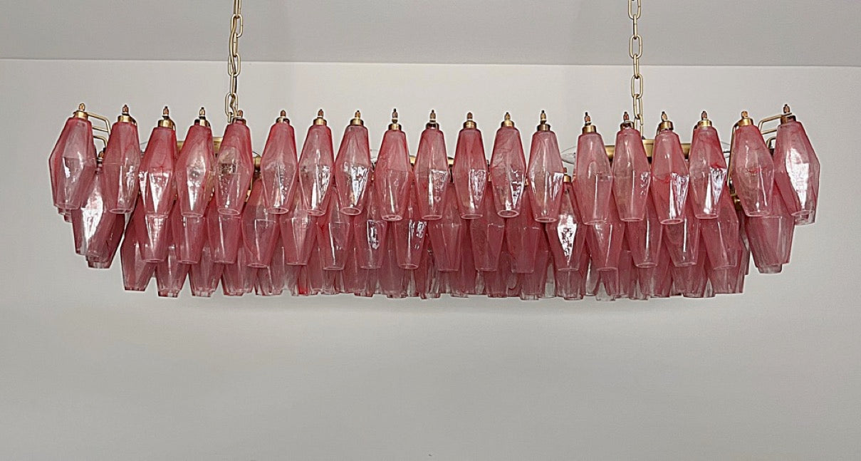 Murano Lysekrone | 138 Rosa Hvite Alabaster Gull Poliedriglass