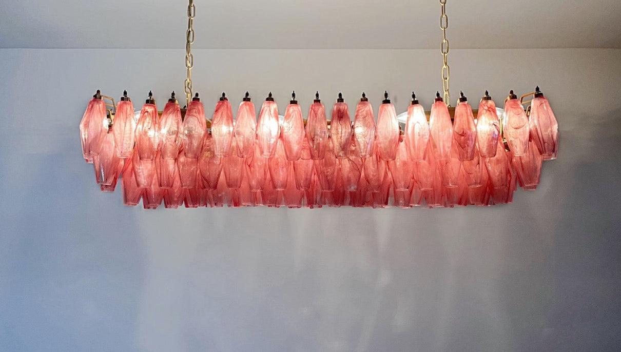 Murano Lysekrone | 138 Rosa Hvite Alabaster Gull Poliedriglass