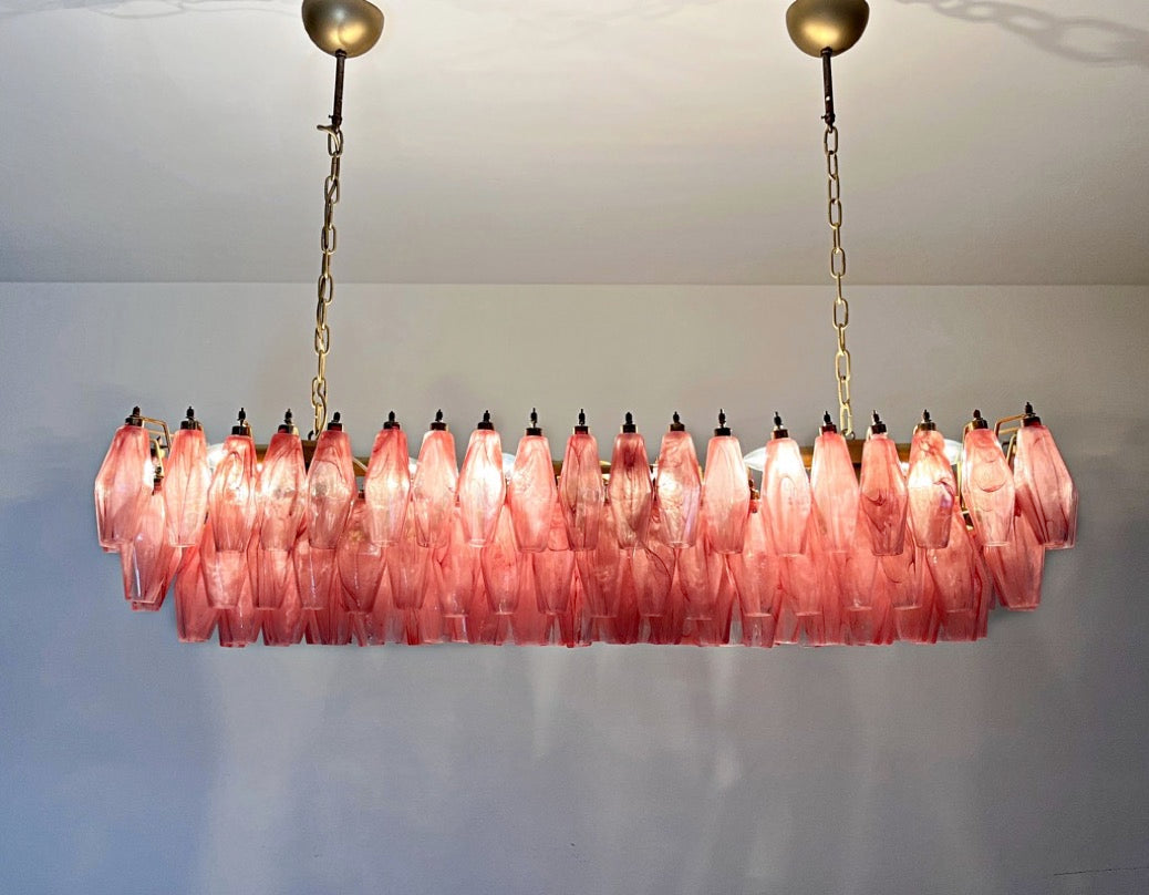 Murano Lysekrone | 138 Rosa Hvite Alabaster Gull Poliedriglass