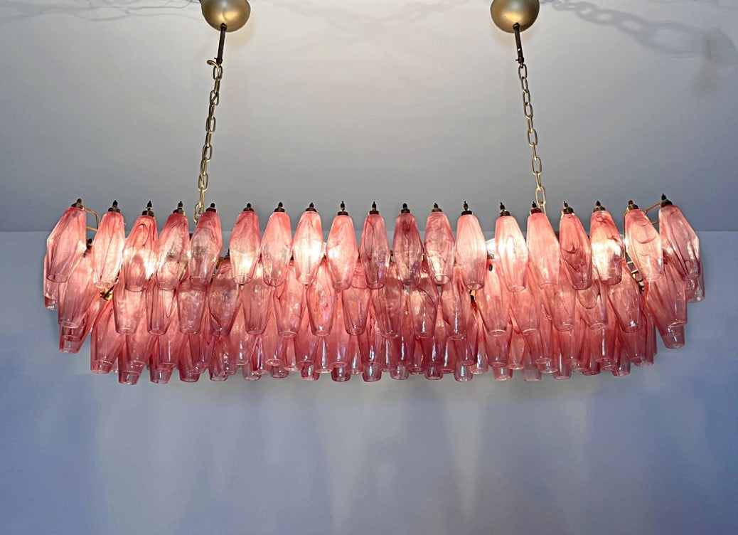 Murano Lysekrone | 138 Rosa Hvite Alabaster Gull Poliedriglass