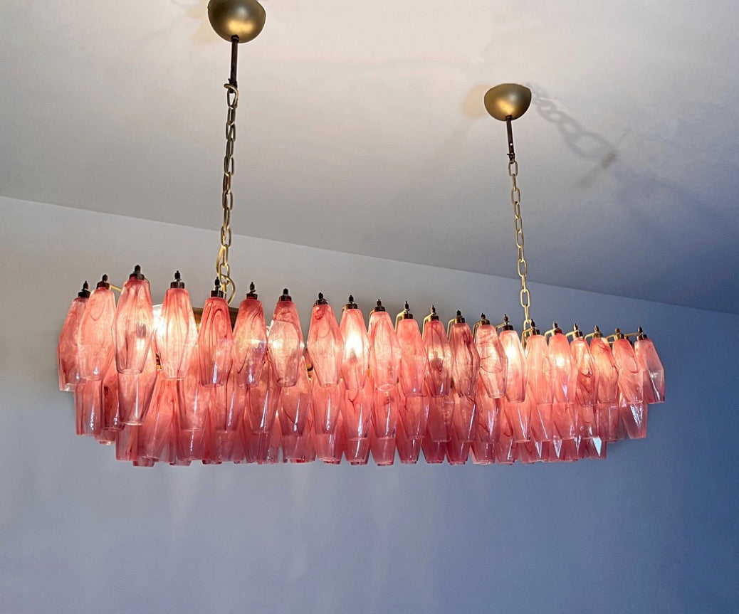 Murano Lysekrone | 138 Rosa Hvite Alabaster Gull Poliedriglass