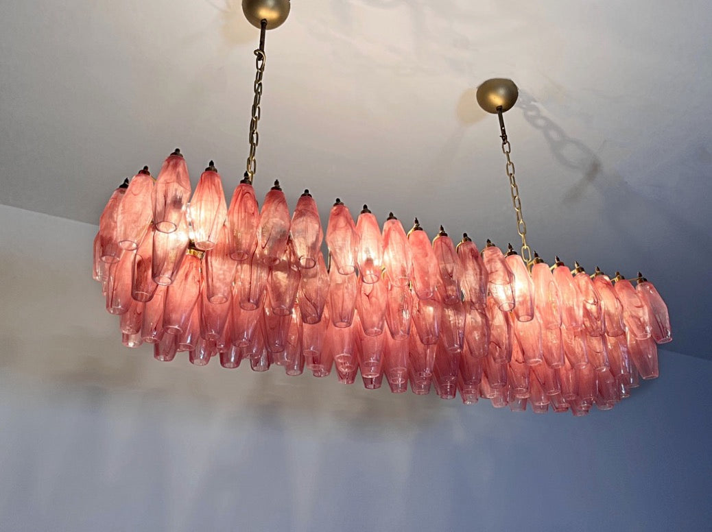 Murano Lysekrone | 138 Rosa Hvite Alabaster Gull Poliedriglass