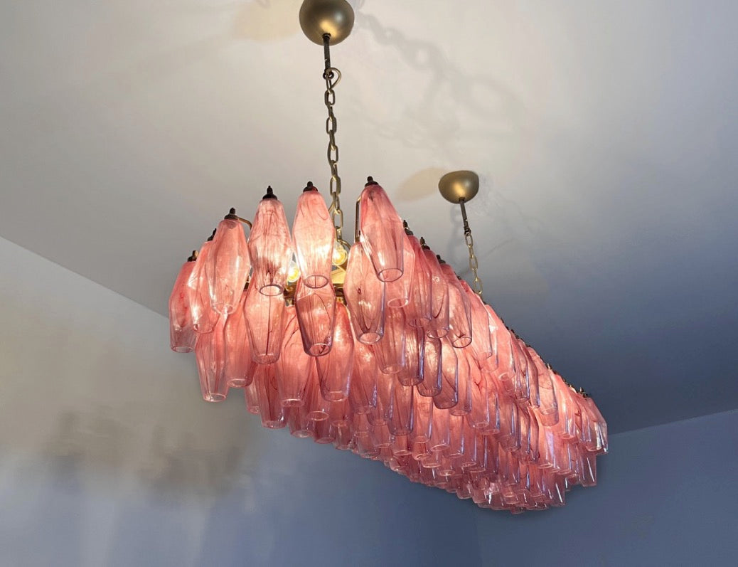 Murano Lysekrone | 138 Rosa Hvite Alabaster Gull Poliedriglass