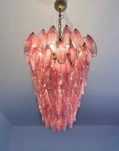 Murano Lysekrone | 138 Rosa Hvite Alabaster Gull Poliedriglass