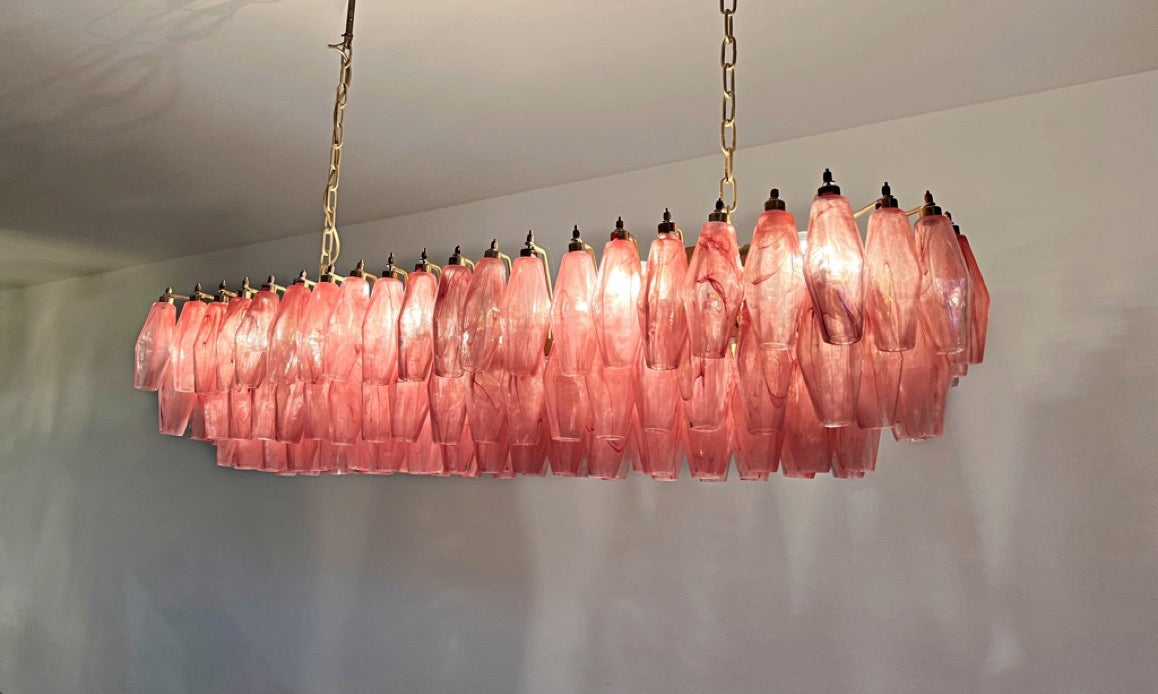 Murano Lysekrone | 138 Rosa Hvite Alabaster Gull Poliedriglass