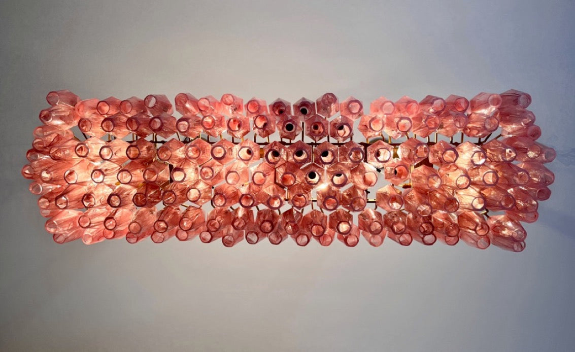 Murano Chandelier – 138 Pink White Alabaster Poliedri Glass – detail 1 – Murano Classics