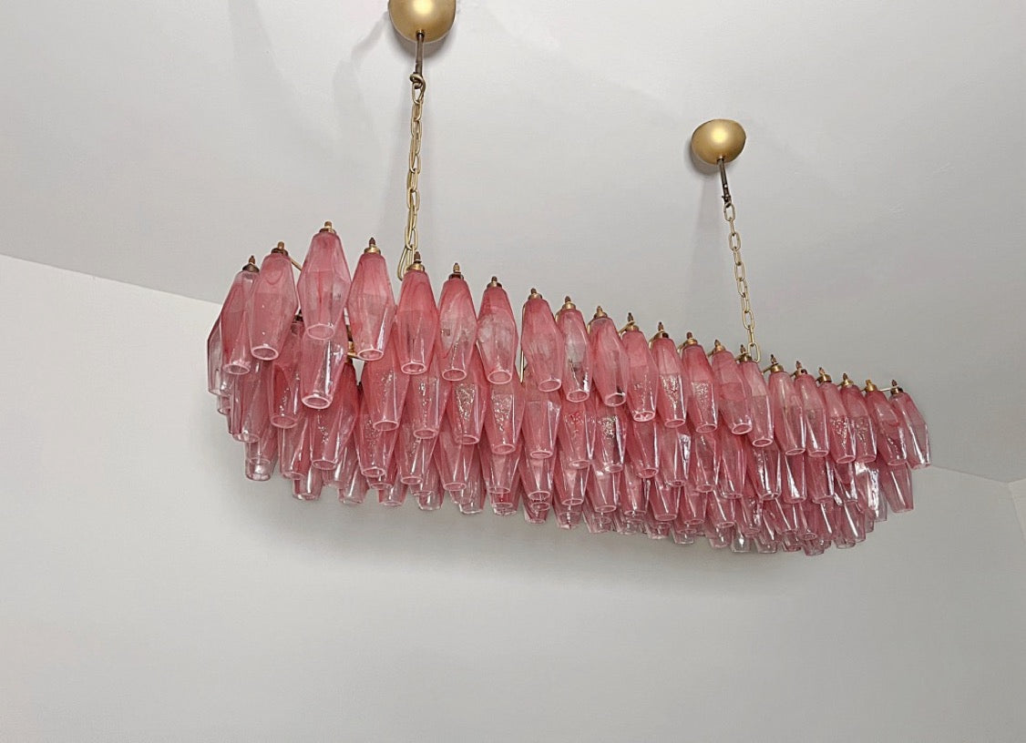 Murano Lysekrone | 138 Rosa Hvite Alabaster Gull Poliedriglass