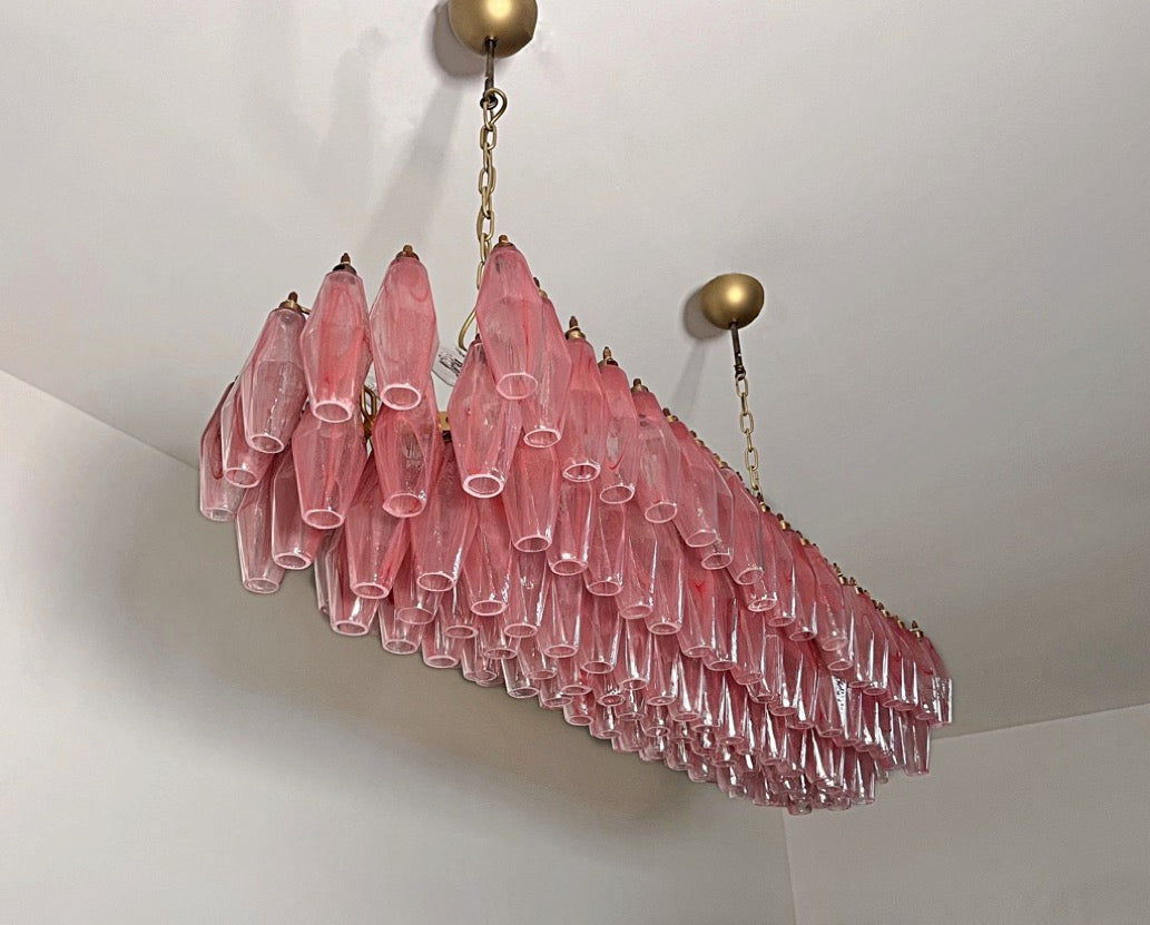 Murano Lysekrone | 138 Rosa Hvite Alabaster Gull Poliedriglass