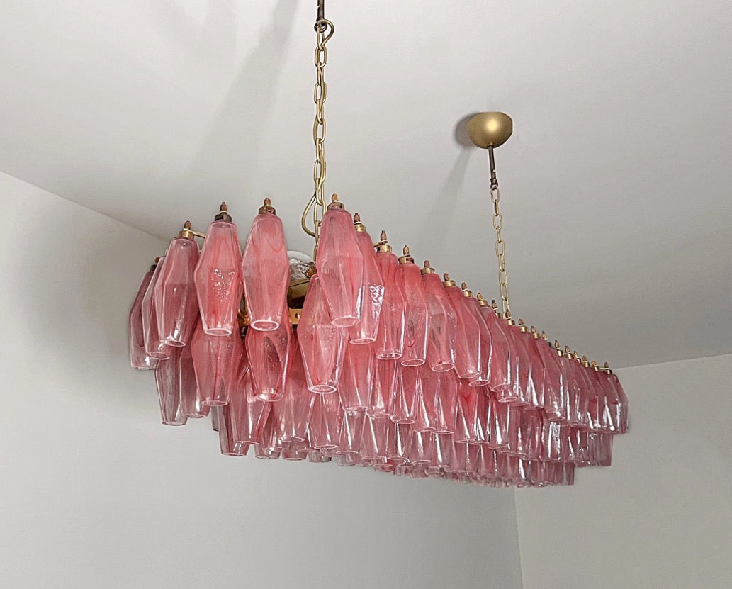 Murano Lysekrone | 138 Rosa Hvite Alabaster Gull Poliedriglass