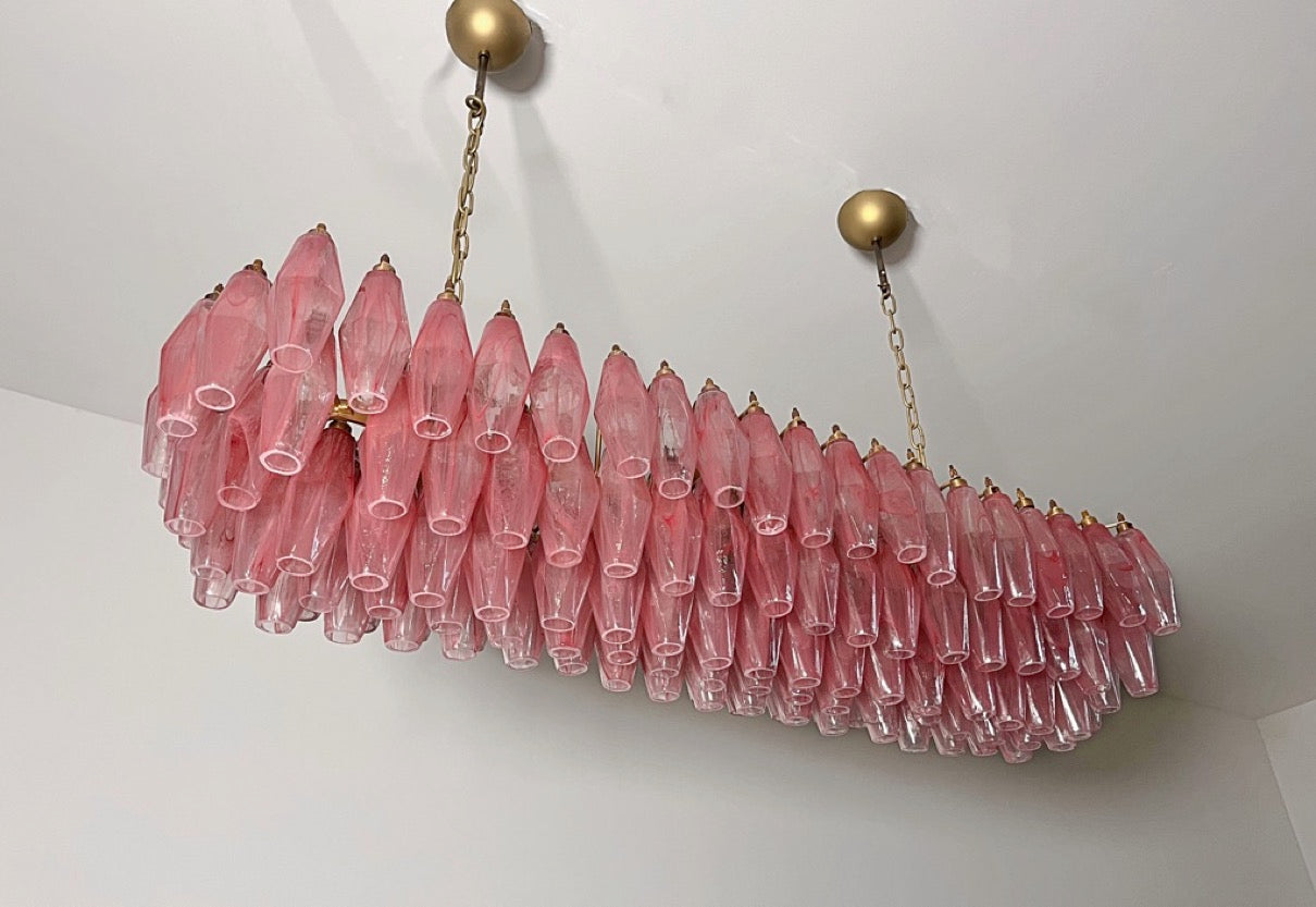 Murano Lysekrone | 138 Rosa Hvite Alabaster Gull Poliedriglass