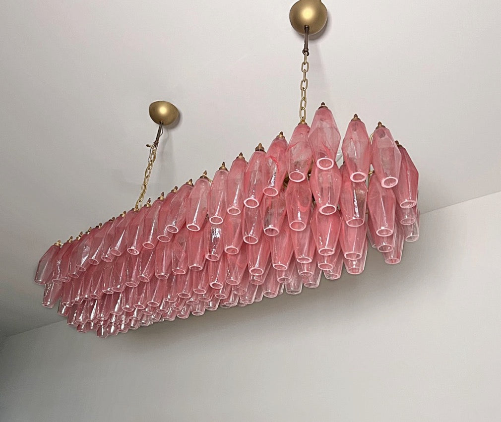 Murano Lysekrone | 138 Rosa Hvite Alabaster Gull Poliedriglass