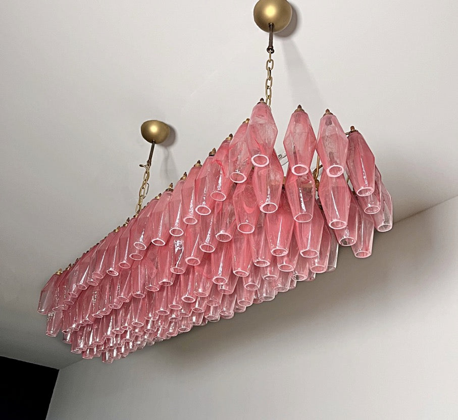 Murano Lysekrone | 138 Rosa Hvite Alabaster Gull Poliedriglass