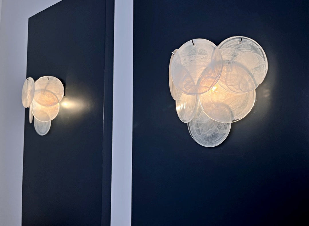 Murano Vegglampe | 6 Alabaster hvit Hvite Alabaster Diskglass | 1 par