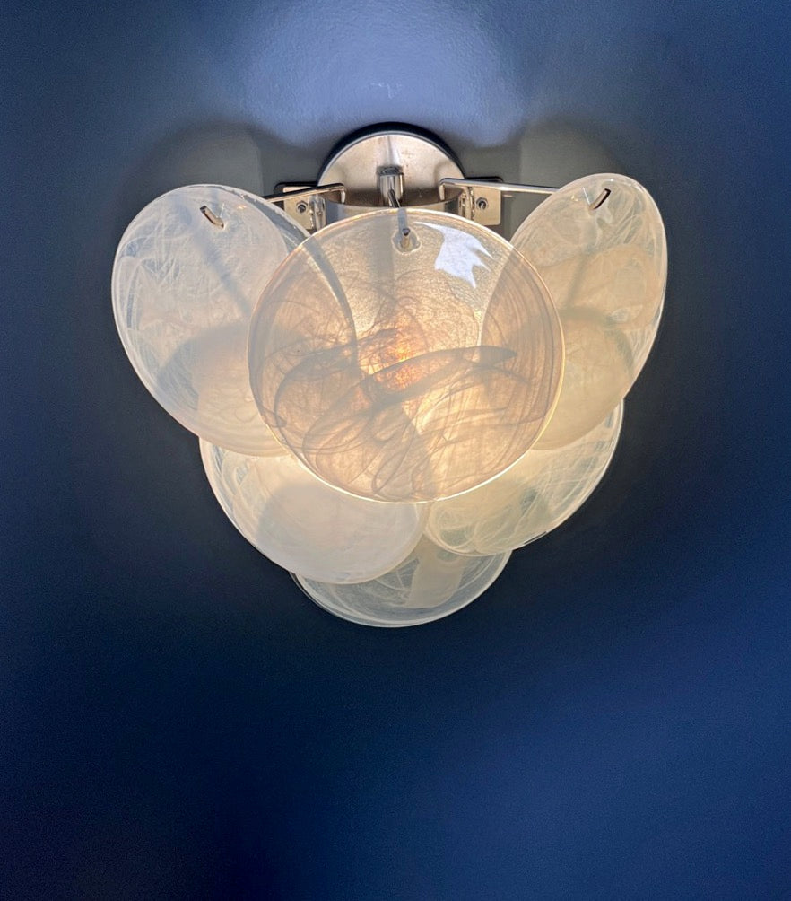 Murano Vegglampe | 6 Alabaster hvit Hvite Alabaster Diskglass | 1 par