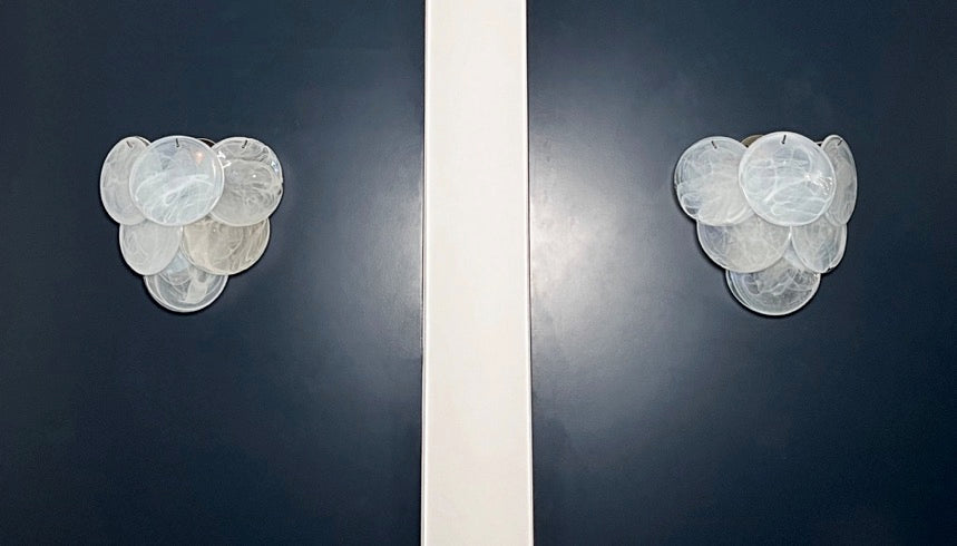 Murano Vegglampe | 6 Alabaster hvit Hvite Alabaster Diskglass | 1 par