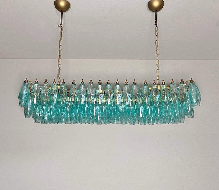 Murano Chandelier – 140 Turquoise Poliedri Glass – Murano Classics