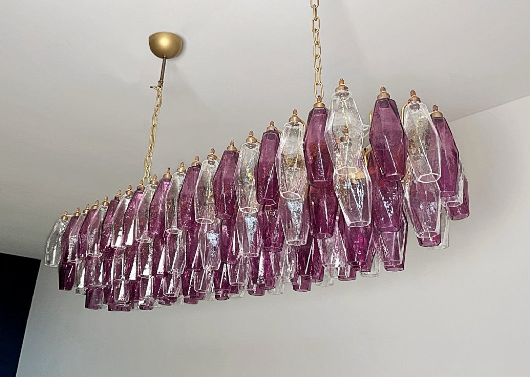 Murano Lysekrone | Klare Gull Ametystfargede Poliedriglass
