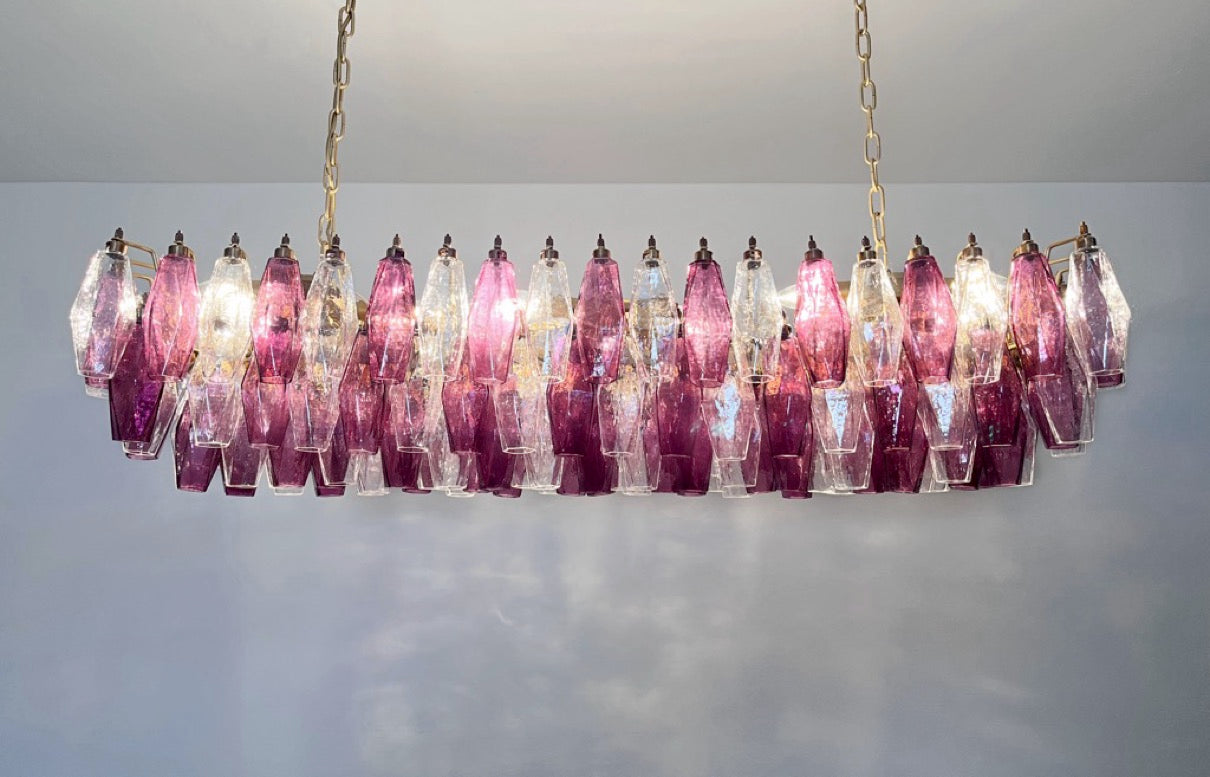 Murano Lysekrone | Klare Gull Ametystfargede Poliedriglass