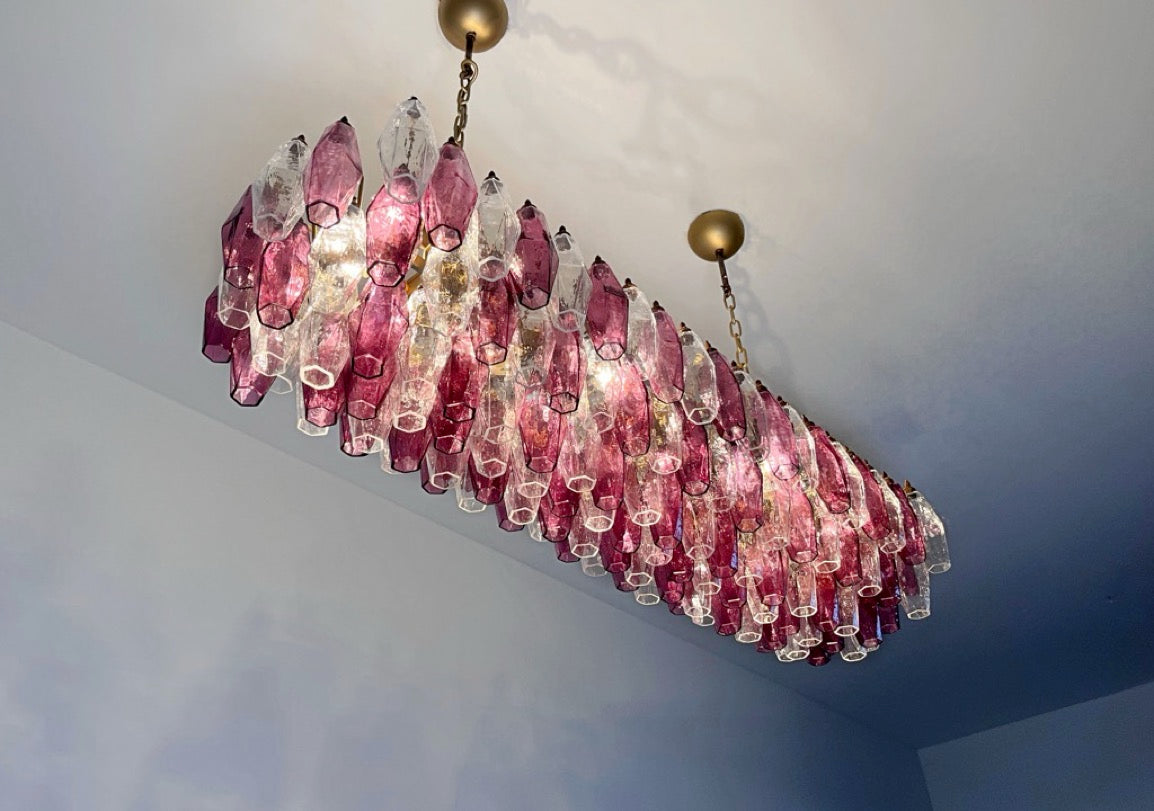 Lampadario Murano – 138 Vetri Poliedri Trasparenti Viola – dettaglio 3 – Murano Classics