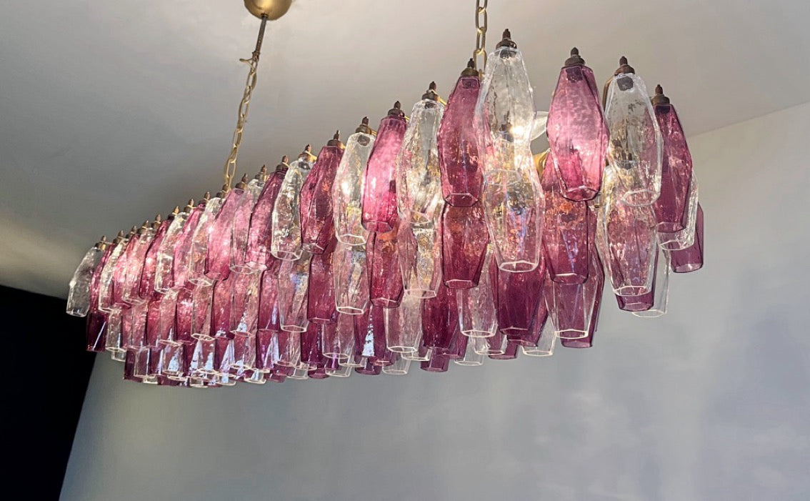 Murano Lysekrone | Klare Gull Ametystfargede Poliedriglass