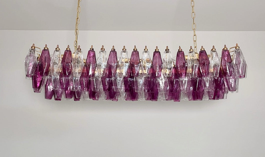 Murano Lysekrone | Klare Gull Ametystfargede Poliedriglass