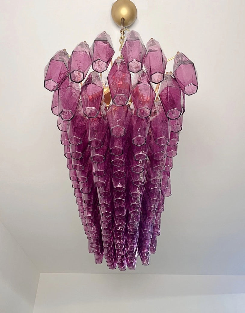 Murano Lysekrone | Gull Ametystfargede Poliedriglass